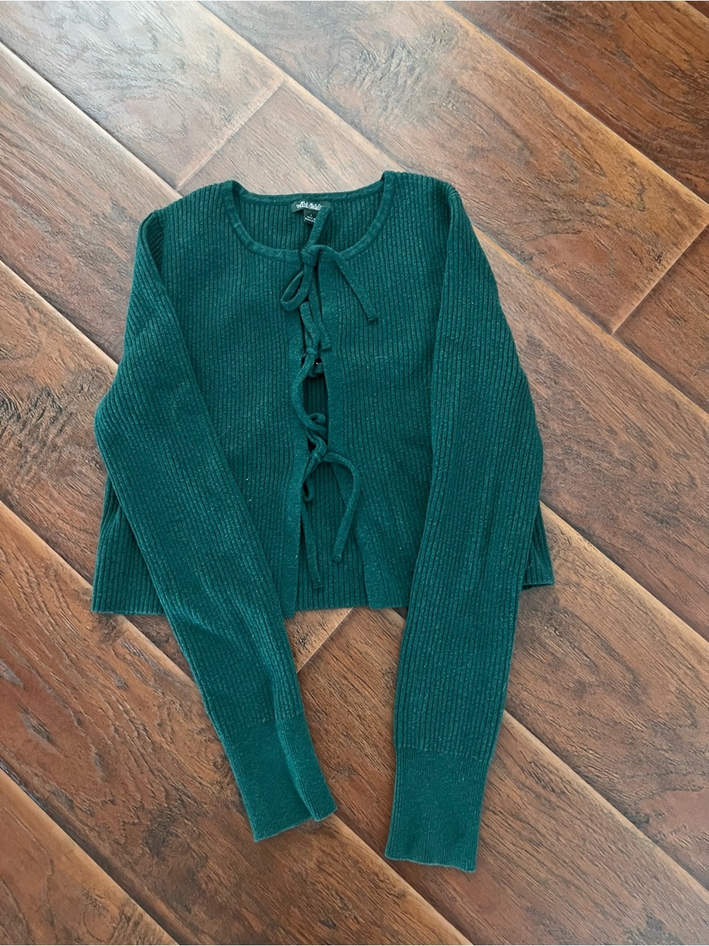 wild fable Forest Green Tie-Front Ribbed Cardigan